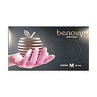 BENOVY Перчатки нитриловые розовые текстурированные размер М 50 пар (100 шт.)