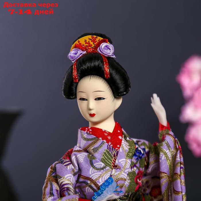 Кукла коллекционная "Японка в цветочном кимоно с бабочкой на руке" 30х12,5х12,5 см - фото 5 - id-p204702609