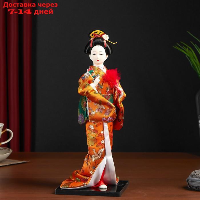 Кукла коллекционная "Гейша в оранжевом кимоно с веером" - фото 1 - id-p204704453