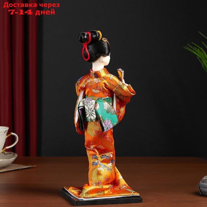Кукла коллекционная "Гейша в оранжевом кимоно с веером" - фото 3 - id-p204704453