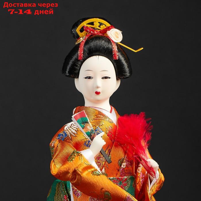 Кукла коллекционная "Гейша в оранжевом кимоно с веером" - фото 7 - id-p204704453