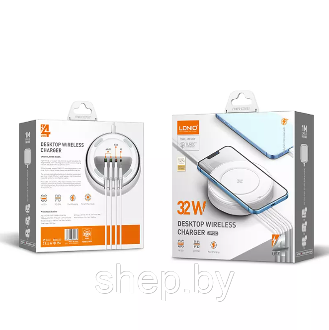 Зарядное устройство LDNIO AW003 3*USB Type-A/1*Type-C QC3.0/PD3.0/WIRELESS 32W - фото 7 - id-p204791859