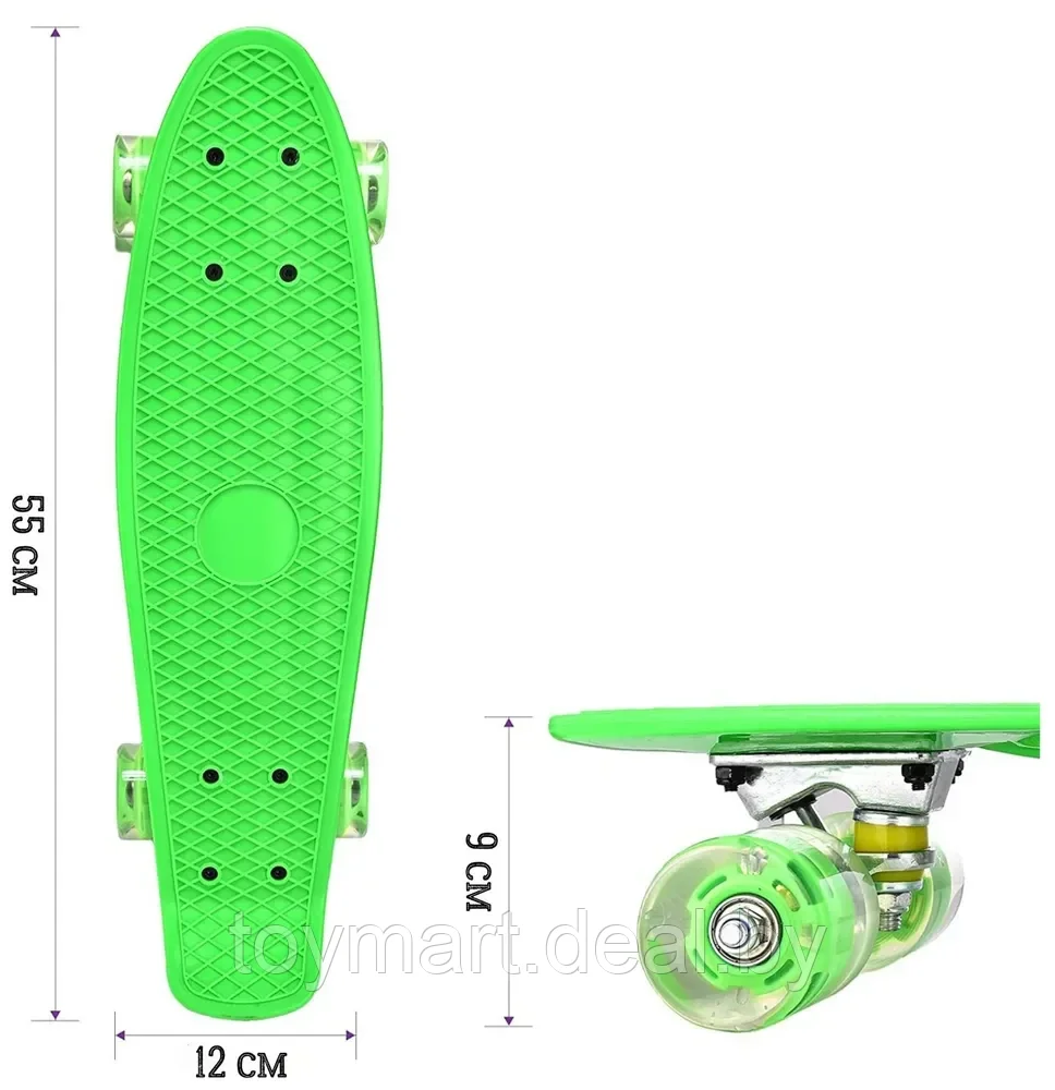 Скейтборд (пенни борд) зелёный - Zippy Board, светящиеся колёса, 120/5mi - фото 8 - id-p150611957