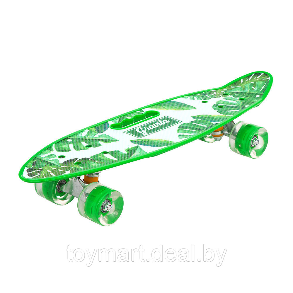 Скейтборд (пенни борд) с ручкой - Тропики, светящиеся колёса, 885/16mi - фото 9 - id-p150736523