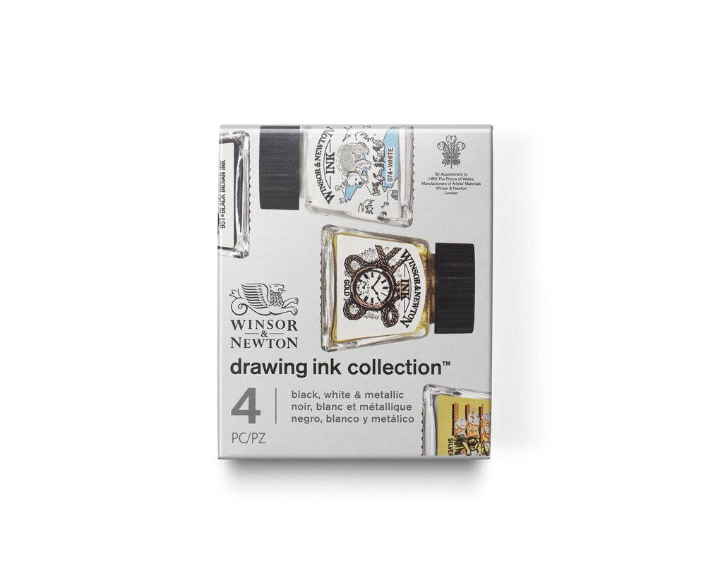 Набор чернил Winsor&Newton DRAWING INK 4 Black White Metallic Tones Set - фото 1 - id-p204804264