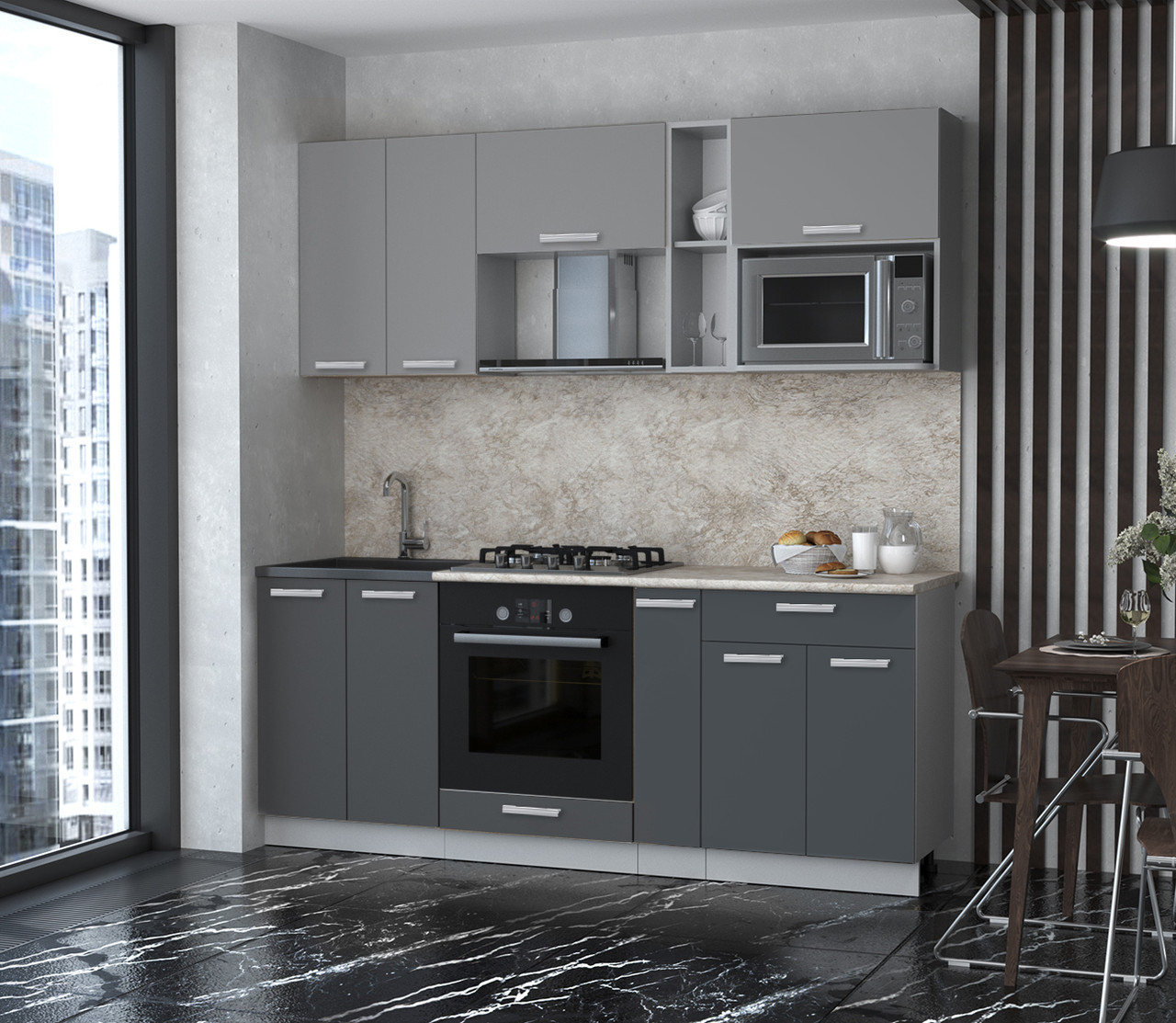 Кухня Мила Лайт 2.0м ВТ Серебро - Антрацит