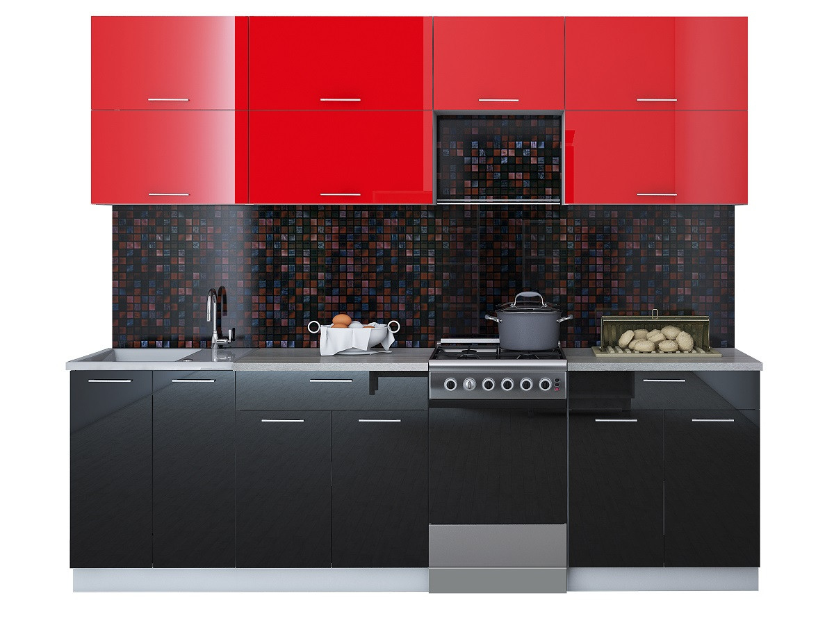 Кухня Мила Глосс 2.0м 50-25 Красный-Черный - фото 1 - id-p205015700