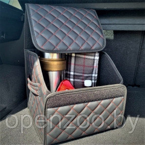 Автомобильный органайзер Кофр в багажник LUX CARBOX Усиленные стенки (размер 30х30см) Черный с красной - фото 1 - id-p182277808