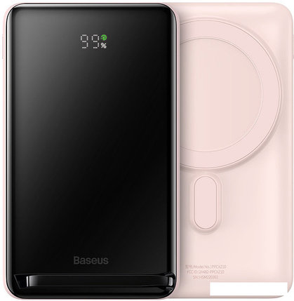 Внешний аккумулятор Baseus Magnetic Bracket Wireless Power Bank 20W 10000mAh (розовый), фото 2