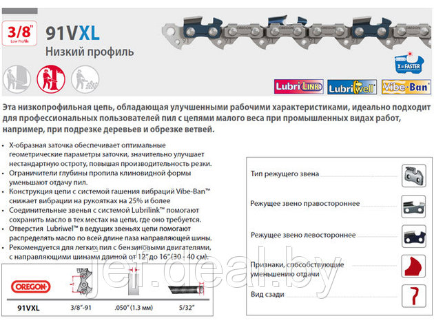 Цепь 35 см 14" 3/8" LP 1.3 мм 52 зв. 91VXL (2 шт в блистере) OREGON 564441, фото 2