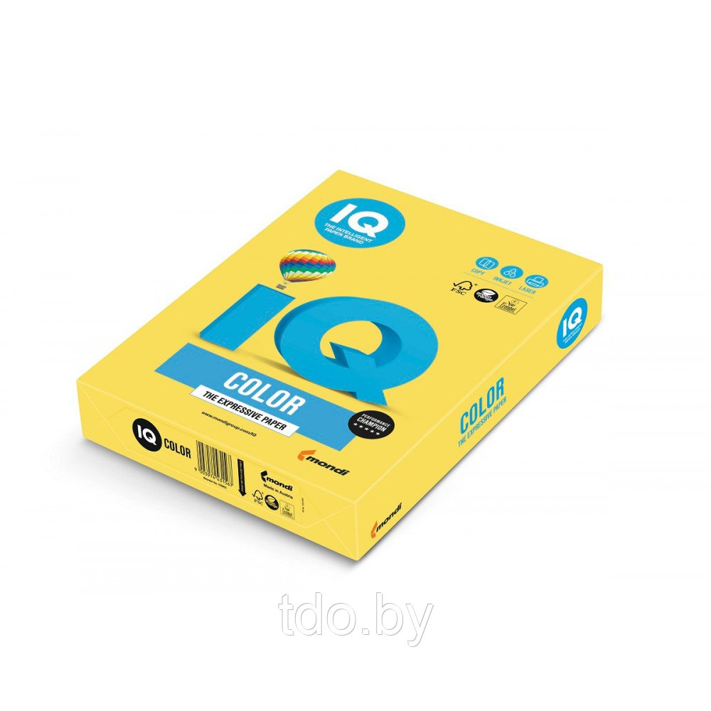 Бумага цветная IQ COLOR, А4, 80г/м2, 500л, канареечно-жёлтая