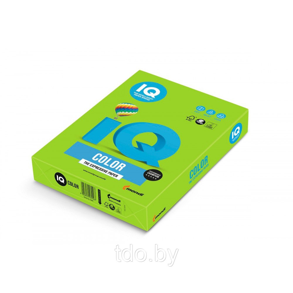 Бумага цветная IQ COLOR, А4, 80г/м2, 500л, ярко-зелёная