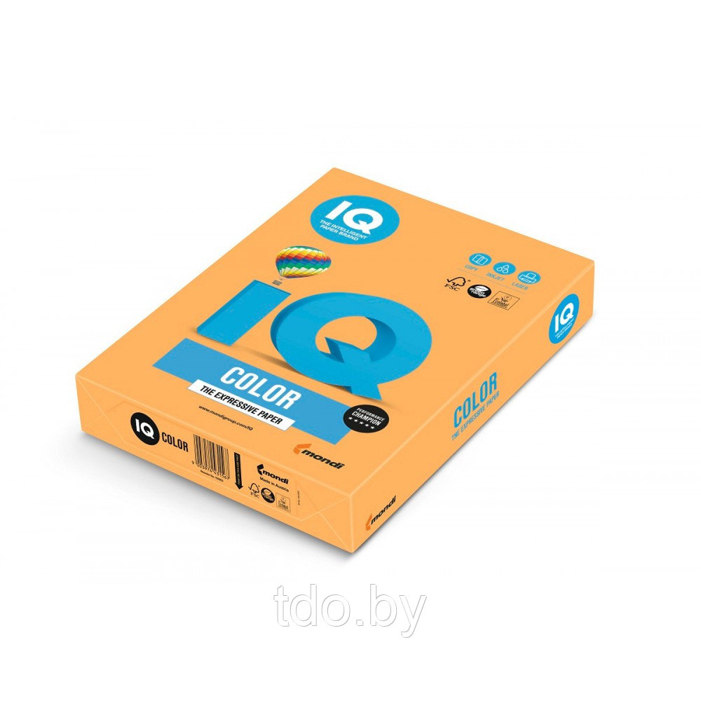 Бумага цветная IQ COLOR, А4, 80г/м2, 500л, оранжевый неон - фото 1 - id-p205168346