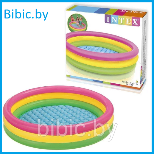 Детский надувной бассейн Радуга круглый, интекс intex 57422 плавательный надувное дно для детей малышей