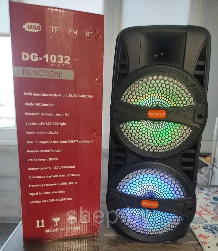 Колонка беспроводная Bluetooth DIGIVOLT DG-1032 с микрофоном для караоке, 50W, LED подсветка, пульт ДУ - фото 5 - id-p205231322