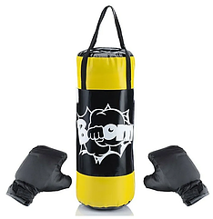 Набор для бокса: груша цилиндр 50 см х Ø25 см. (цвет черный+желтый) BOOM, тент