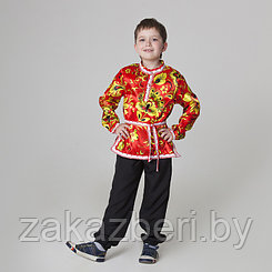 Карнавальная русская рубаха «Хохлома», атлас, р. 32, рост 122-128 см, цвет красный