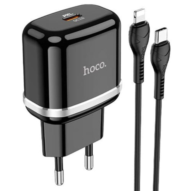 Зарядное устройство Hoco N24 Victorious Type-C PD20W + кабель Type-C - Lightning (Черный) - фото 1 - id-p205262368