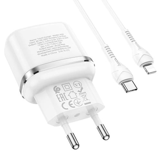 Зарядное устройство Hoco N24 Victorious Type-C PD20W + кабель Type-C - Lightning (Белый) - фото 3 - id-p205262369