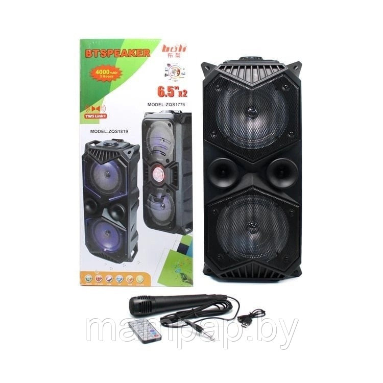 Портативная колонка BT Speaker ZQS-1819 с микрофоном для караоке, 30W, LED подсветка, пульт ДУ - фото 5 - id-p205268650