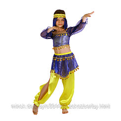 Карнавальный костюм "Восточная красавица. Шахерезада", топ с рукавами, штаны, повязка, цвет сине-жёлтый, р-р