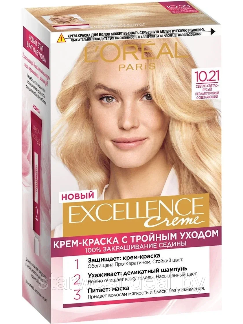 L'Oreal Paris Excellence Creme 10.21 Светло-Светло-Русый Перламутровый Осветляющий Крем-краска для волос - фото 1 - id-p205276723