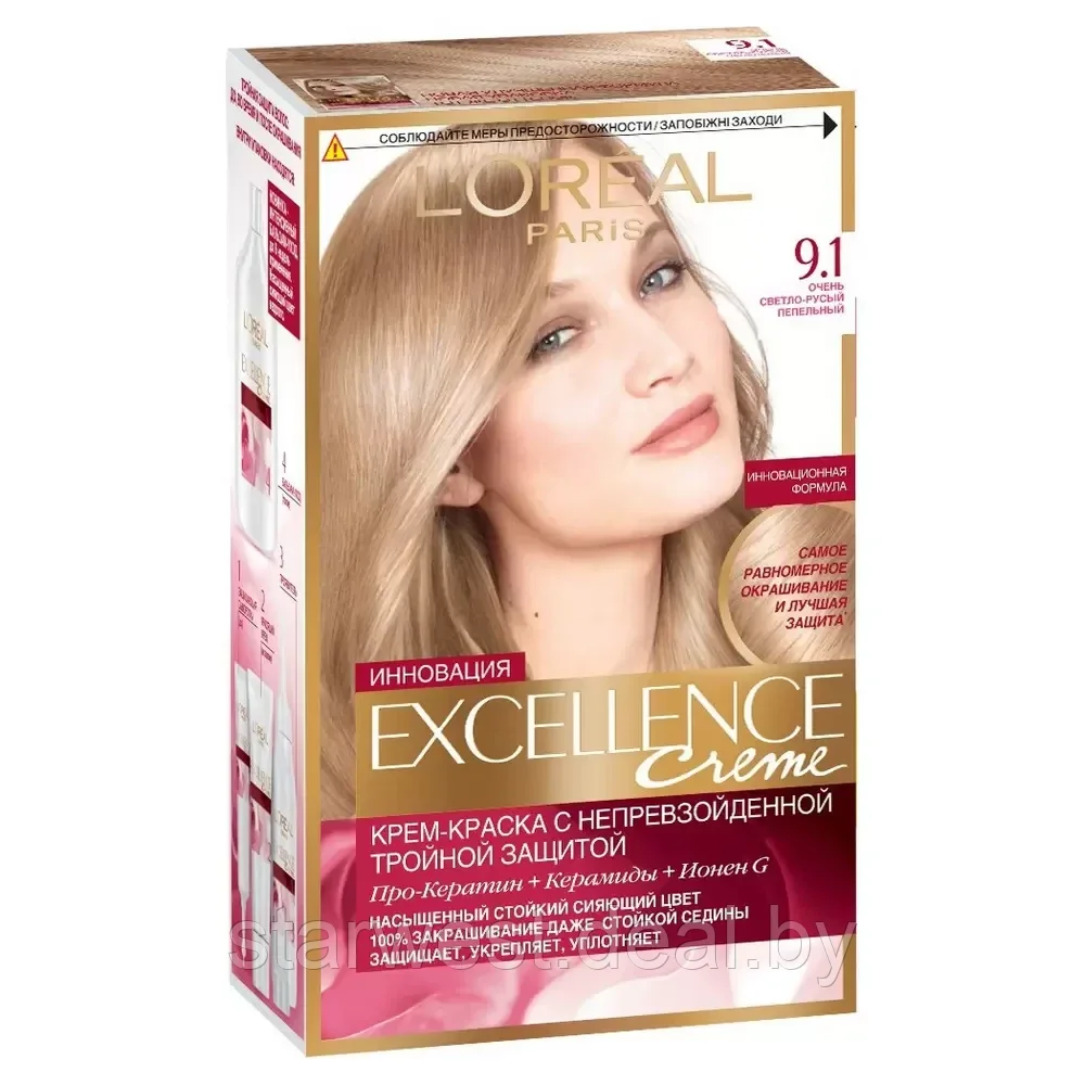 L'Oreal Paris Excellence Creme 9.1 Очень Светло-Русый Пепельный Крем-краска стойкая для окрашивания волос - фото 2 - id-p205278221