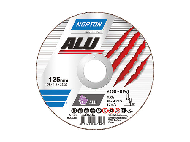 Круг отрезной 125х1.0x22.2 мм для алюминия ALU NORTON (Для алюминия и цветных металлов) - фото 1 - id-p205280043