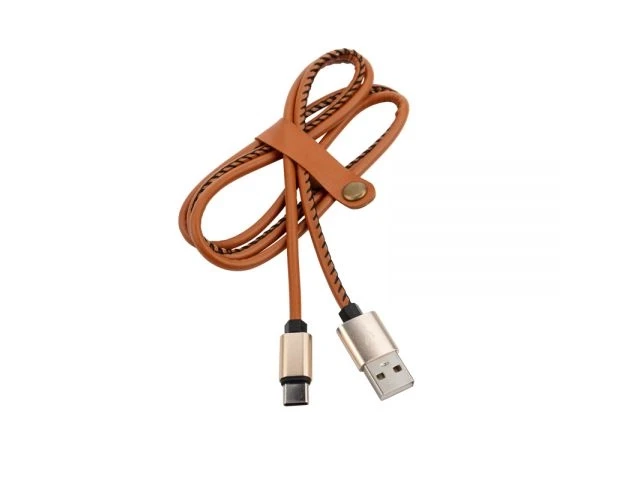 Кабель USB-Type-C 2 A, 1 м, коричневая кожаная оплетка REXANT - фото 1 - id-p197437789