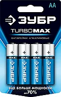 Щелочная батарейка 1.5 В, тип АА, 4 шт, ЗУБР Turbo-MAX