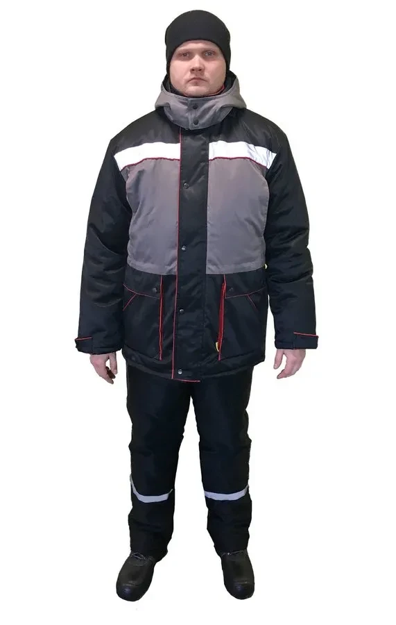 Костюм утепленный «Комфорт» (куртка+п/комб), черно-серый - фото 1 - id-p205293126