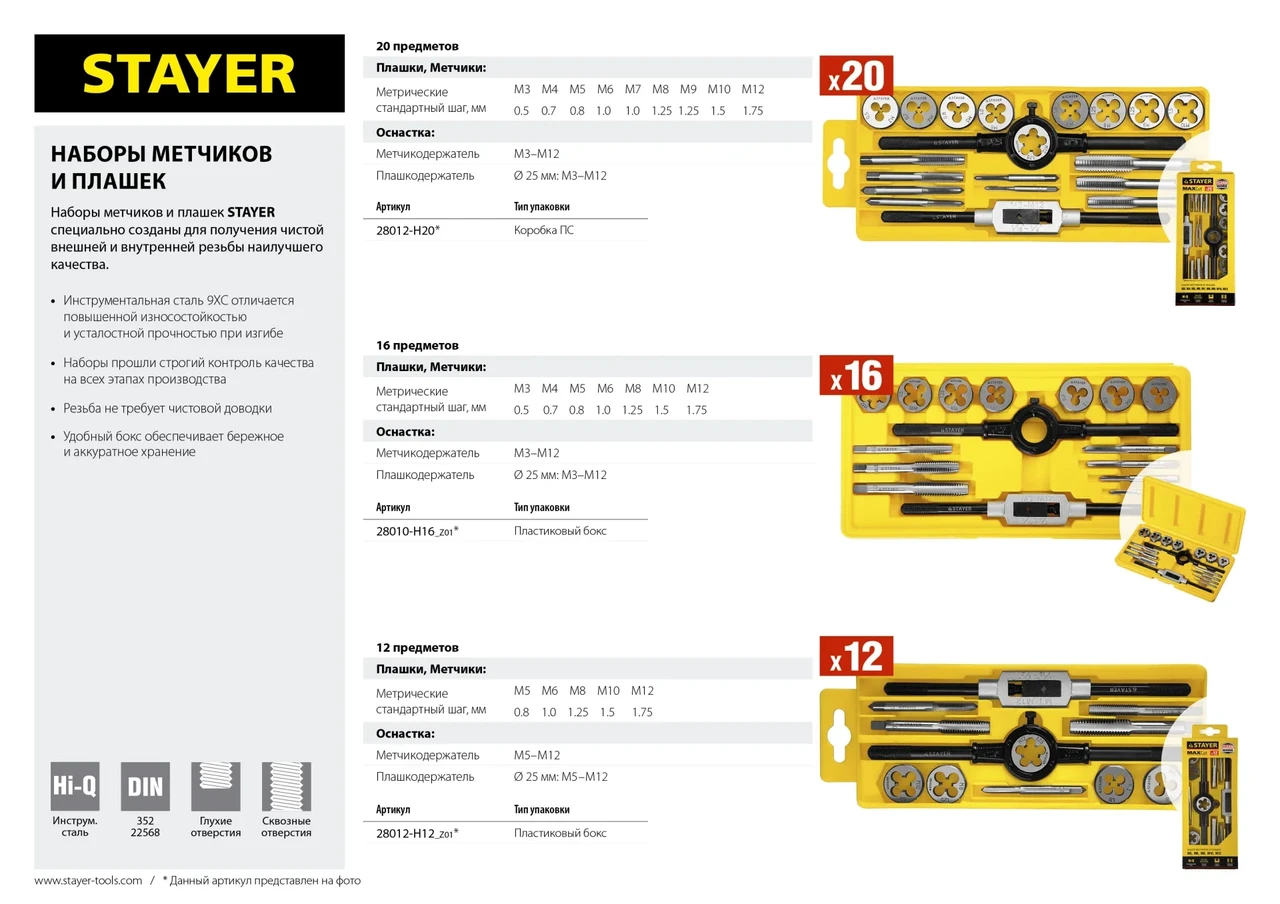 STAYER MaxCut 20 предметов, набор метчиков и плашек, легированная сталь - фото 1 - id-p205295445