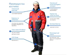 Костюм (куртка+п/к) утепленный  "Новатор" (серо-красный, Оксфорд)р-р 48-50 рост 182-188, РФ (р.48-50 рост
