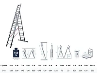 Лестница алюм. 3-х секц. 309/796/328см 3х12 ступ., 23,5кг NV5230 Новая Высота (макс. нагрузка 150кг)