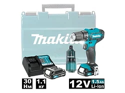 Аккум. дрель-шуруповерт MAKITA DF 333 DWYE в чем. + набор бит (12.0 В, 2 акк., 1.5 А/ч Li-Ion, 2 скор., 30 Нм,