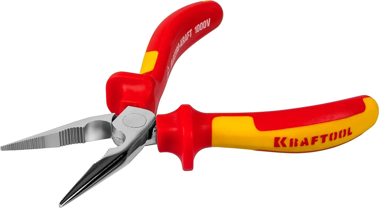 Тонкогубцы ″ELECTRO-KRAFT″, Cr-Mo сталь, двухкомпонентная маслобензостойкая рукоятка, хромированное покрытие,
