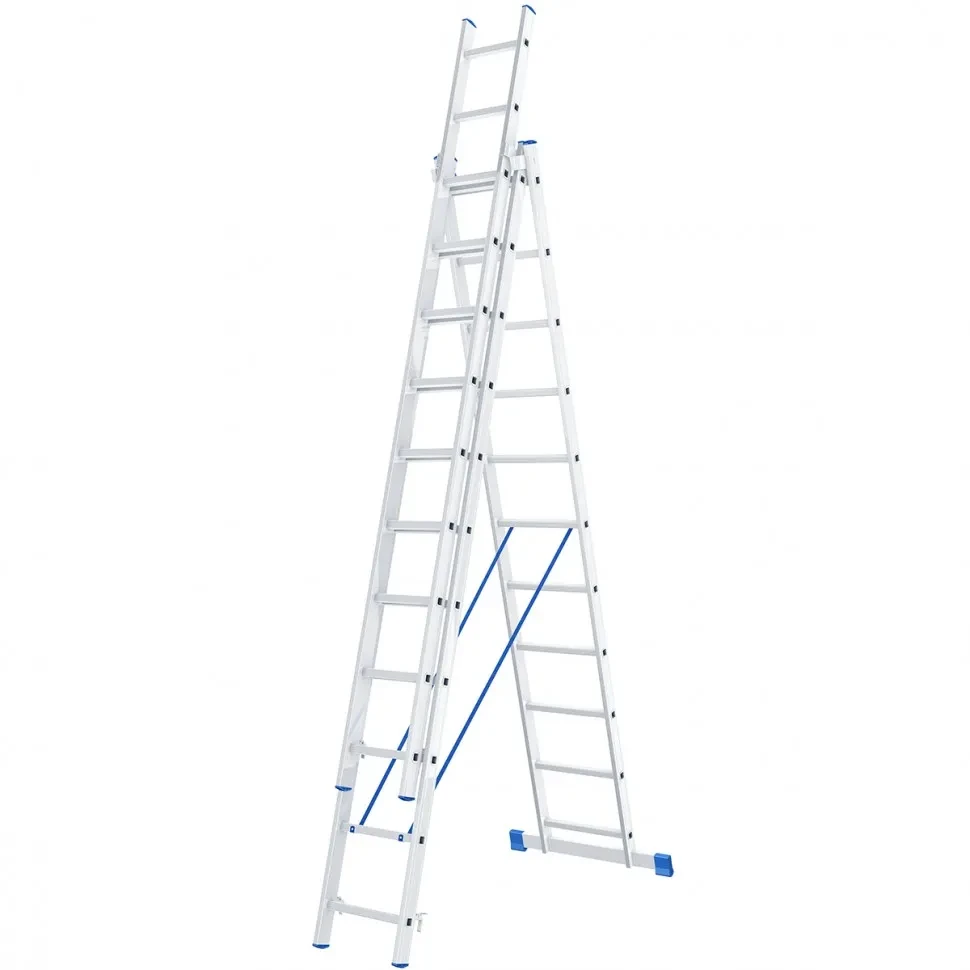 Лестница, 3 х 11 ступеней, алюминиевая, трехсекционная, Россия, Сибртех - фото 1 - id-p197456864