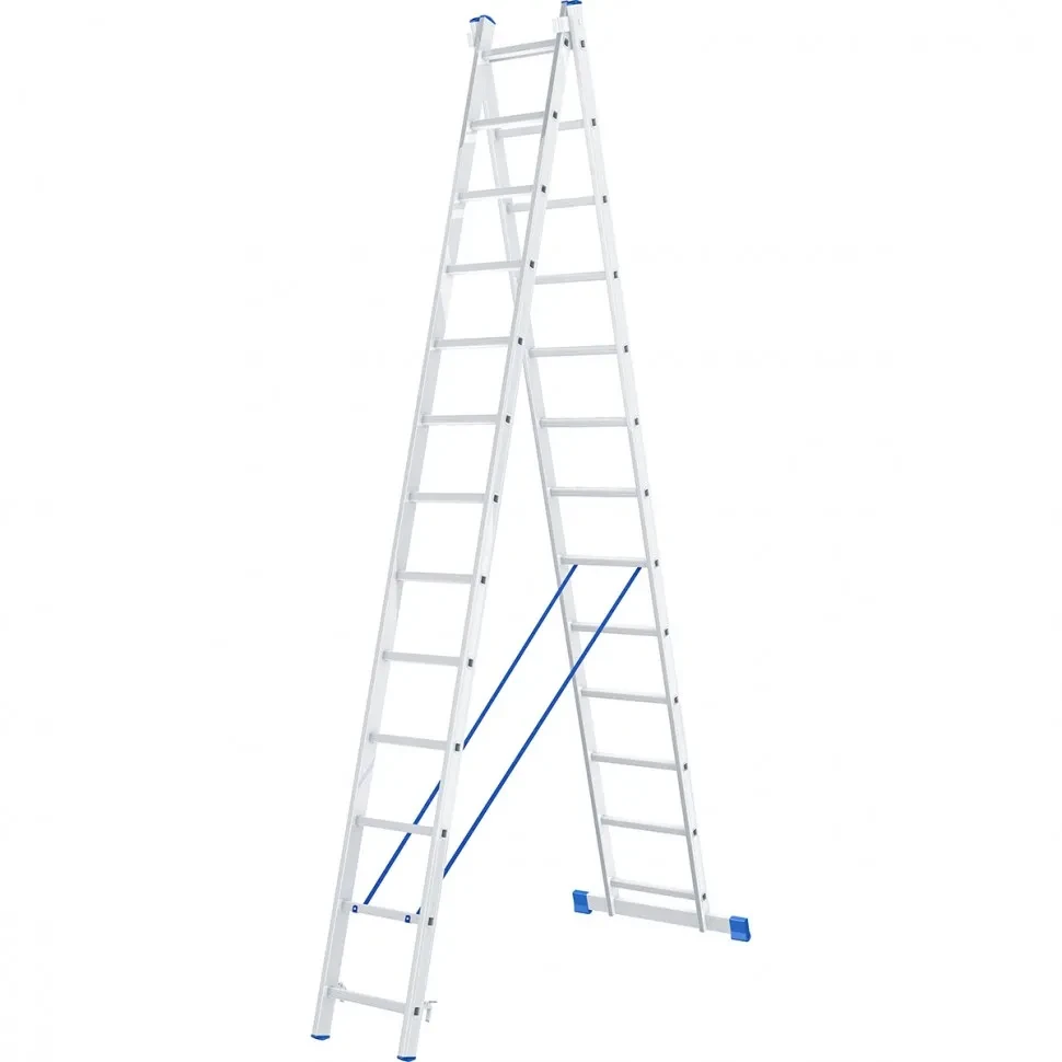Лестница, 2 х 13 ступеней, алюминиевая, двухсекционная, Россия, Сибртех - фото 1 - id-p197456867