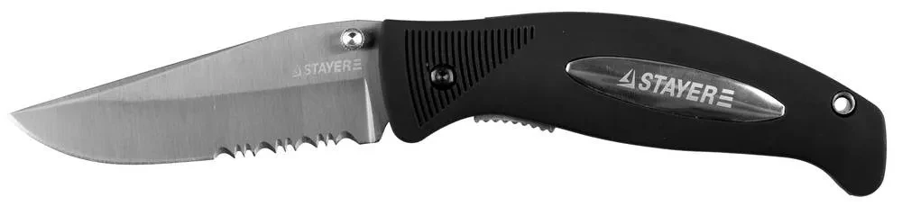 Нож STAYER PROFI складной,серрейторная заточка, эргономичная пластиковая рукоятка, лезвие 80мм - фото 1 - id-p205297501