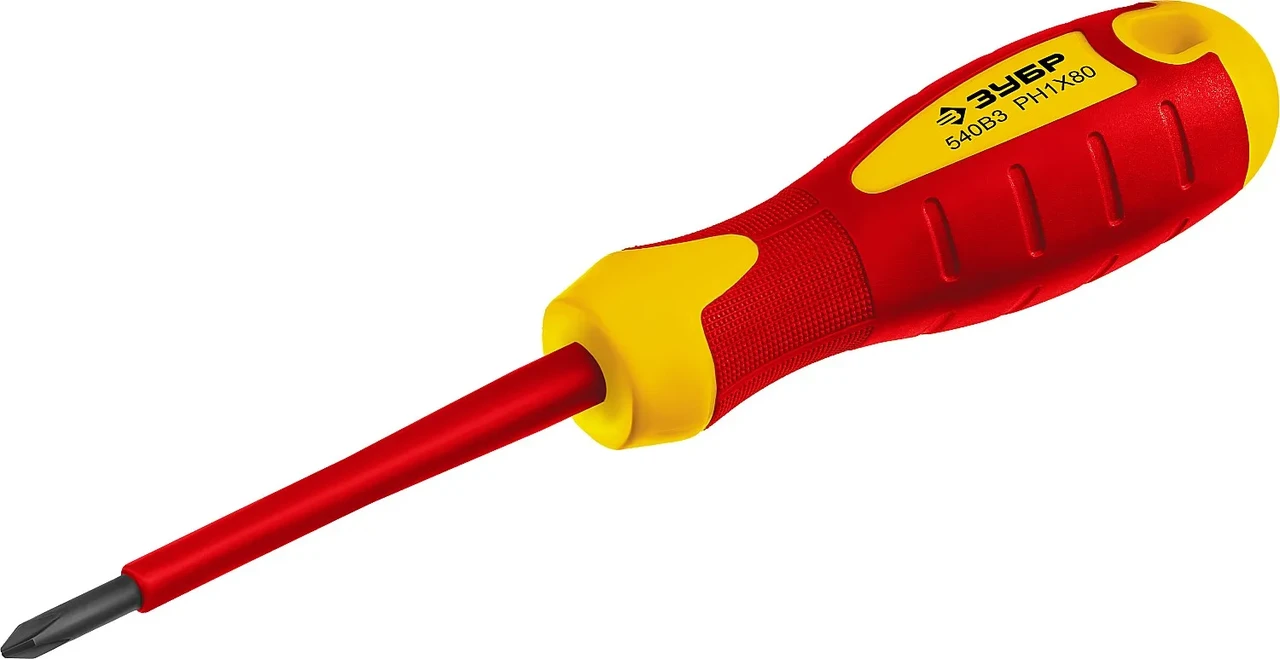 Отвертка диэлектрическая до 1000В, ЗУБР ″Профессионал″ ″ПРОФИ ЭЛЕКТРИК″ 25262-1-080, Cr-V, трехкомпонент