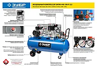 Компрессор воздушный ременной, 440 л/мин, 100 л, 2200 Вт, ЗУБР