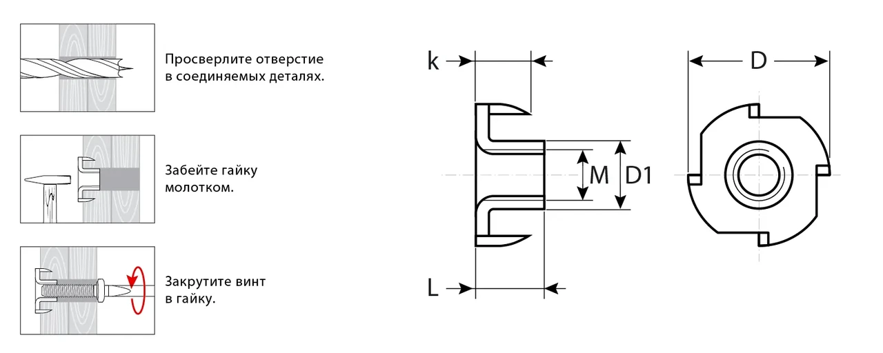 Гайка врезная, M5x8мм, 5 кг (2000 шт.), оцинкованная, ЗУБР