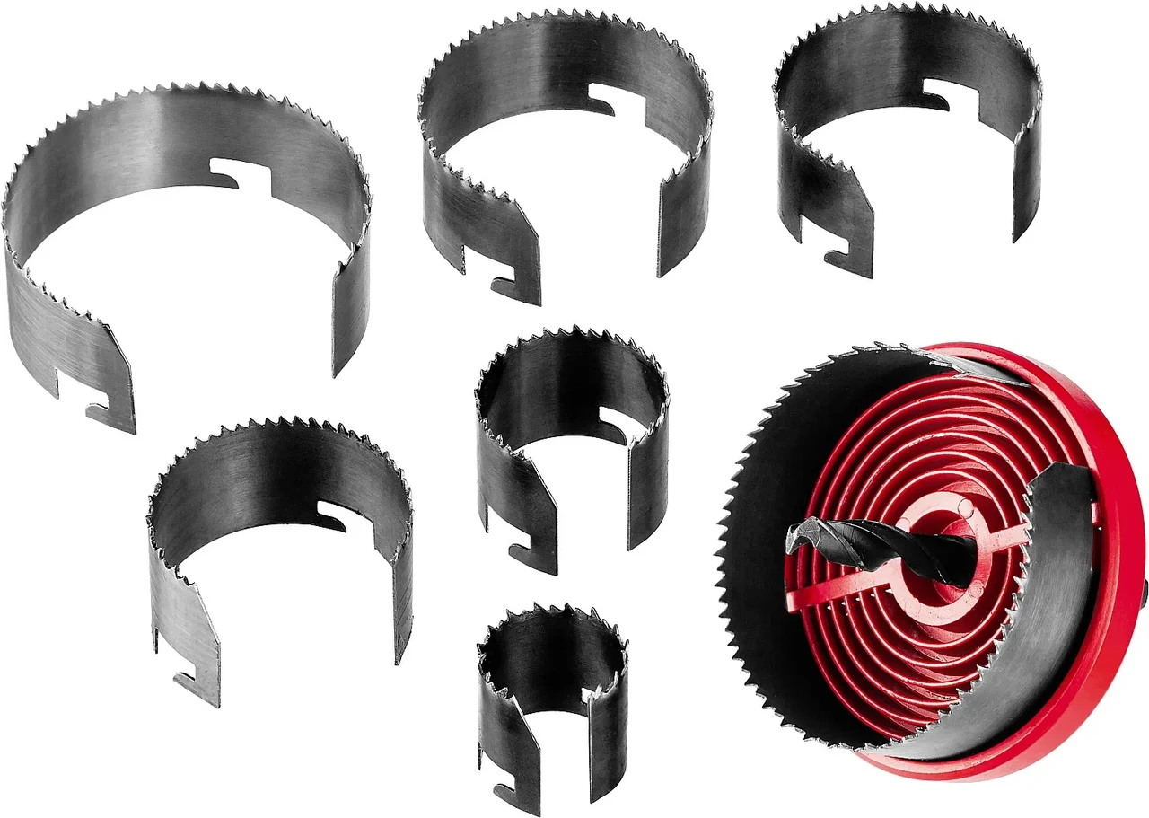 ЗУБР 7шт(26-63/18мм), кольцевая пила по дереву, сегментная, наборная, 26-32-38-45-50-56-63х18 мм - фото 1 - id-p205305151