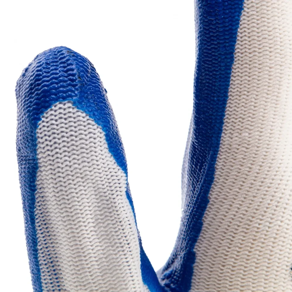 Перчатки полиэфирные с синим нитрильным покрытием, размер L, 15 класс вязки Сибртех - фото 1 - id-p197463179