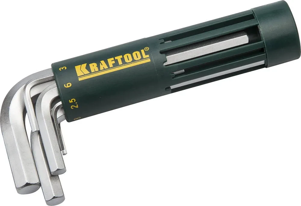 Набор KRAFTOOL: Ключи имбусовые короткие, Cr-Mo сталь, держатель-рукоятка, HEX 2-10мм, 8 пред - фото 1 - id-p205291747