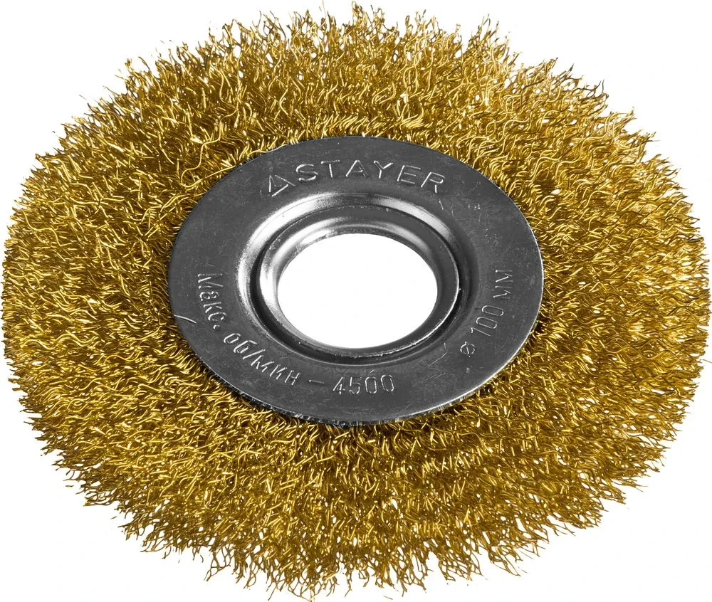 STAYER PROFESSIONAL . Щетка дисковая для УШМ, витая стальная латунированная проволока 0,3мм, 100ммх22мм - фото 1 - id-p205312097