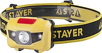 Фонарь STAYER MASTER MAXLight налобный светодиодный, 1Вт(80Лм)+2LED, 4 режима, 3ААА