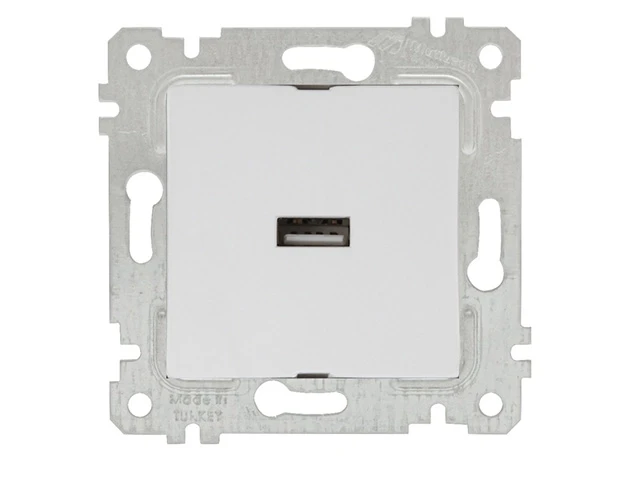 Розетка 1-ая USB (скрытая, без рамки) белая, RITA, MUTLUSAN (USB-зарядка, 5V-2.1A) - фото 1 - id-p197468304