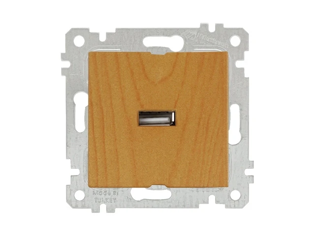 Розетка 1-ая USB (скрытая, без рамки) дуб, RITA, MUTLUSAN (USB-зарядка, 5V-2.1A) - фото 1 - id-p197468305