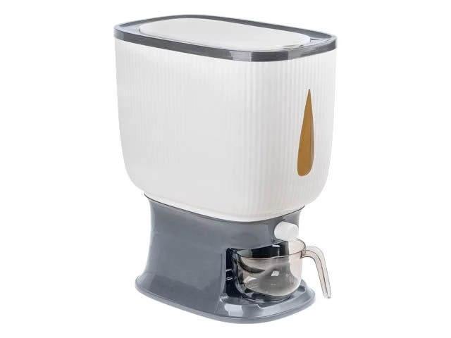 Контейнер для круп с дозатором, 10 кг, бело-серый